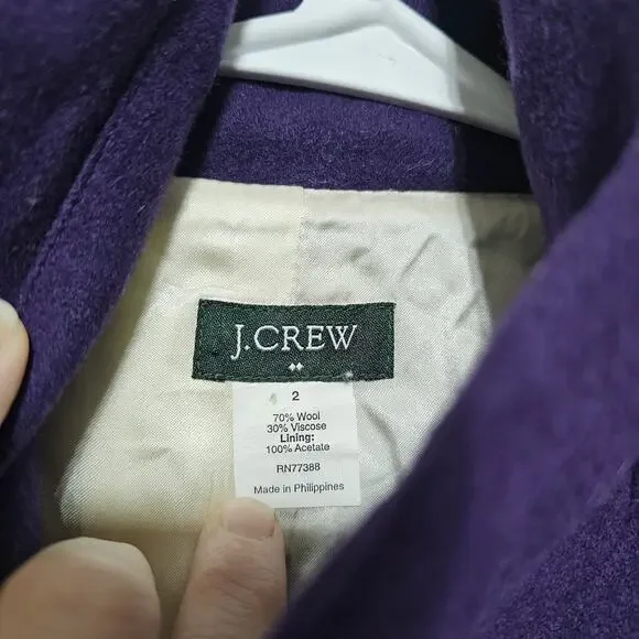 J.Crew Wool Trench Coat Purple Vintage Pockets Lined Buttons Women's Size 2
